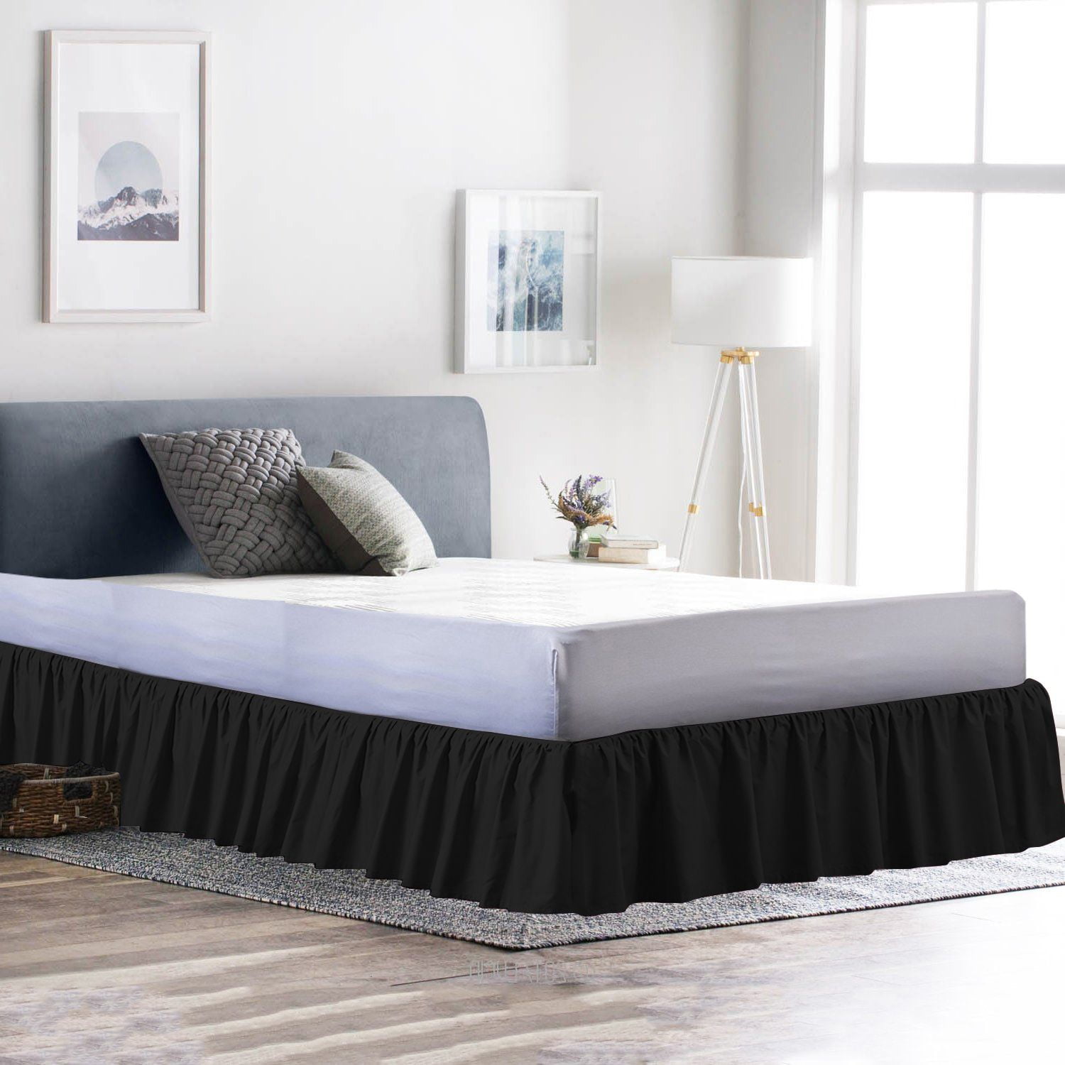 D.N.G. BEDDINGS 1 Piece Dust Ruffle Bed Skirt, 24 Inch Deep Pocket, 800 Thread Cotton 100% Egyptian Cotton, Twin XL Size (39" x 80") Inch, Solid Black