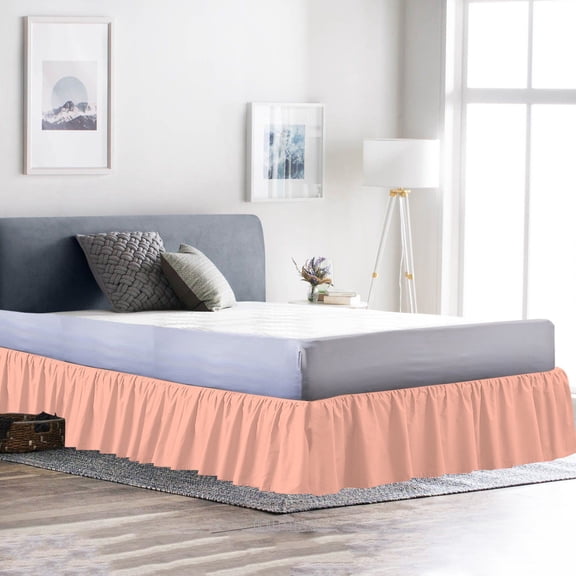 D.N.G. BEDDINGS 1 Piece Dust Ruffle Bed Skirt, 26 Inch Deep Pocket, 800 Thread Cotton 100% Egyptian Cotton, Queen Size (60" x 80") Inch, Solid Peach