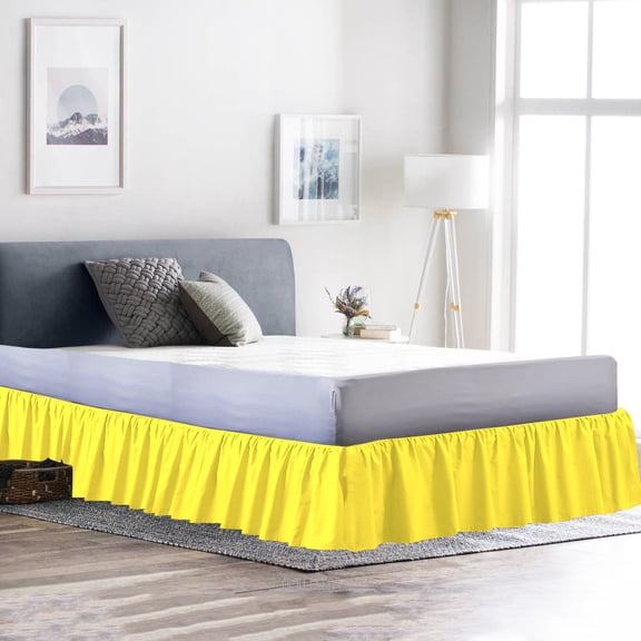 D.N.G. BEDDINGS 1 Piece Dust Ruffle Bed Skirt, 26 Inch Deep Pocket, 800 Thread Cotton 100% Egyptian Cotton, Queen Size (60" x 80") Inch, Solid Yellow