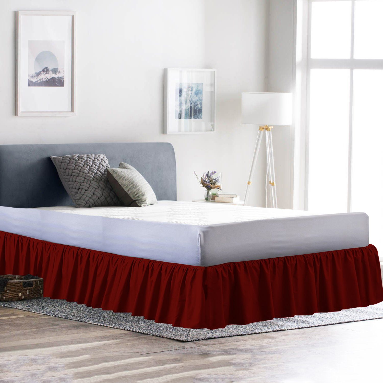 D.N.G. BEDDINGS 1 Piece Dust Ruffle Bed Skirt, 26 Inch Deep Pocket, 800 Thread Cotton 100% Egyptian Cotton, Twin XL Size (39" x 80") Inch, Solid Burgundy
