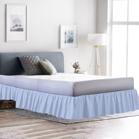 D.N.G. BEDDINGS 1 Piece Dust Ruffle Bed Skirt, 6 Inch Deep Pocket, 800 Thread Cotton 100% Egyptian Cotton, Full Size (54" x 75") Inch, Solid Light Blue