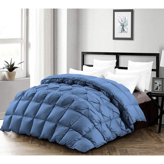 D.N.G. BEDDINGS 1 Piece Half Piece Pinch Pleated luxury Comforter Premium 800 Thread Count 100% Egyptian Cotton Super Soft (Oversized Super King Size Medium Blue Color)