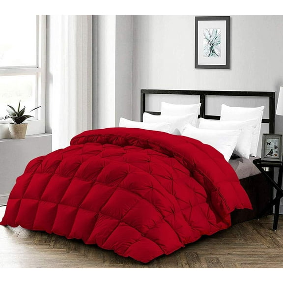 D.N.G. BEDDINGS 1 Piece Half Piece Pinch Pleated luxury Comforter Premium 800 Thread Count 100% Egyptian Cotton Super Soft (Oversized Super King Size Red Color)