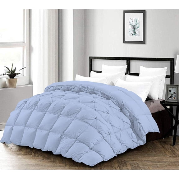 D.N.G. BEDDINGS 1 Piece Half Piece Pinch Pleated luxury Comforter Premium 800 Thread Count 100% Egyptian Cotton Super Soft (Twin/Twin XL Size Light Blue Color)