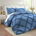 thumbnail image 1 of D.N.G. BEDDINGS 1 Piece Luxurious Diamond Ruffle Comforter Super Soft, All Season Pintuck 800 Thread Count, 100% Egyptian Cotton, King/California King Size Medium Blue Color, 1 of 9