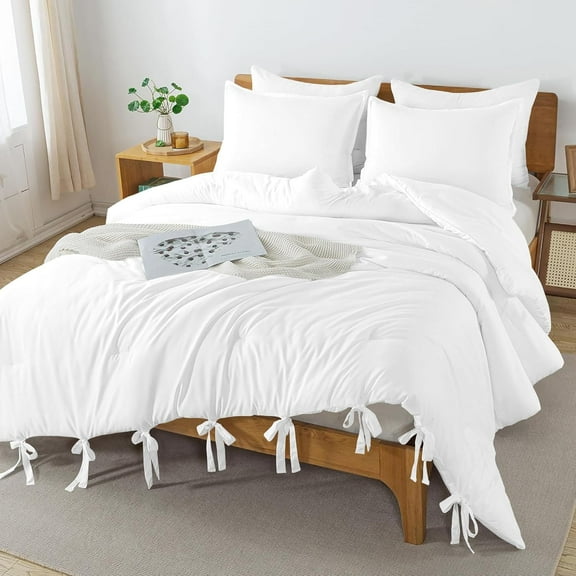 D.N.G. BEDDINGS 1 Piece Luxury Bottom Tie Pattern Comforter, Premium Super Soft, 800 Thread Count, 100% Egyptian Cotton, Twin/Twin XL Size White Solid Color