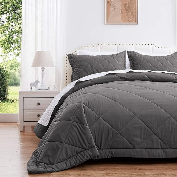 D.N.G. BEDDINGS 1 Piece Luxury Diamond Pattern Comforter, Premium Super Soft, 800 Thread Count, 100% Egyptian Cotton, Super King Size, Solid Dark Grey Color