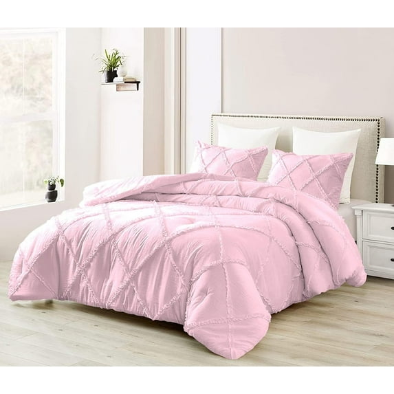 D.N.G. BEDDINGS 1 Piece Luxury Diamond Ruffle Comforter Super Soft, All Season Pintuck 800 TC, 100% Egyptian Cotton, Super Soft Super King Size Light Pink Color