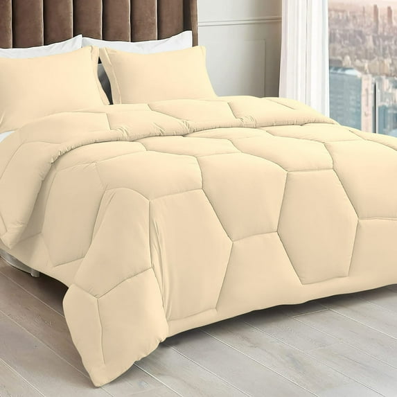 D.N.G. BEDDINGS 1 Piece Luxury Honeycomb Design Pattern Comforter, Premium Super Soft, 800 Thread Count, 100% Egyptian Cotton, Twin/Twin XL Size Ivory Solid Color