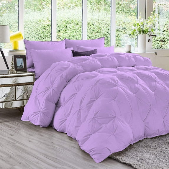 D.N.G. BEDDINGS 1 Piece Luxury Pinch Pleated Comforter Premium 800 Thread Count 100% Egyptian Cotton Full/Queen Size Solid Lilac Color