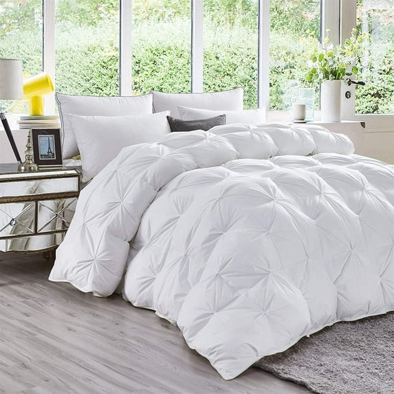 D.N.G. BEDDINGS 1 Piece Luxury Pinch Pleated Comforter Premium 800 Thread Count 100% Egyptian Cotton Super King Size Solid White Color