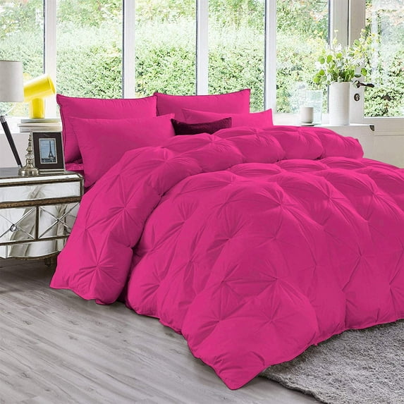 D.N.G. BEDDINGS 1 Piece Luxury Pinch Pleated Comforter Premium 800 Thread Count 100% Egyptian Cotton Twin/Twin XL Size Solid Hot Pink Color