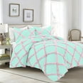 thumbnail image 1 of 1 Piece Luxury Two Tone Diamond Ruffle Pattern Comforter Super Soft, All Season 800 Thread Count, 100% Egyptian Cotton, Twin/Twin XL Size Aqua Blue-Light Pink Color, 1 of 4