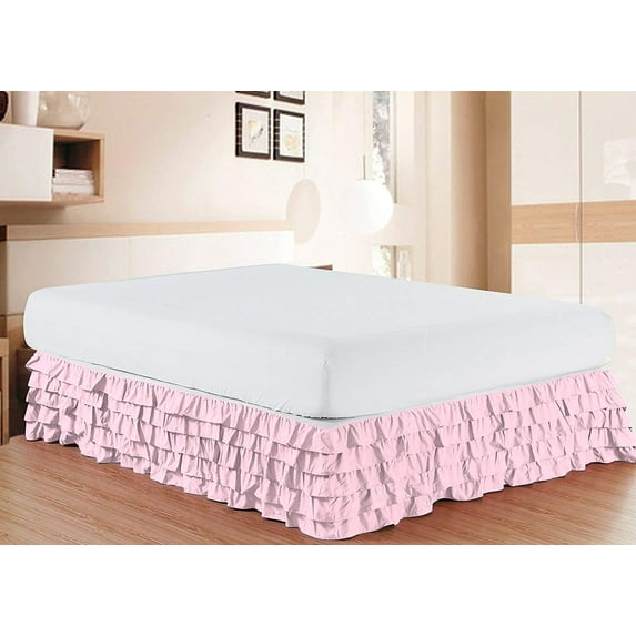 D.N.G. BEDDINGS 1 Piece Multi Ruffle Bed Skirt, 10 Inch Deep Pocket, 800 Thread Cotton 100% Egyptian Cotton, Full Size (54" x 75") Inch, Solid Light Pink