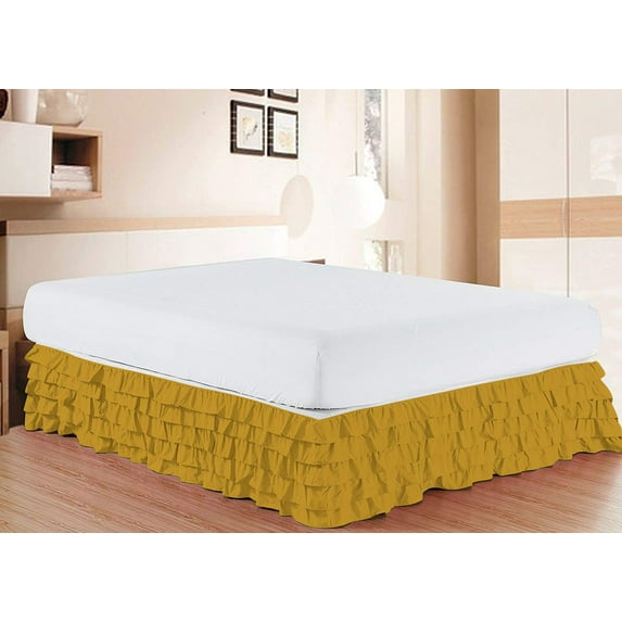 D.N.G. BEDDINGS 1 Piece Multi Ruffle Bed Skirt, 12 Inch Deep Pocket, 800 Thread Cotton 100% Egyptian Cotton, Olympic Queen Size (66" x 80") Inch, Solid Gold