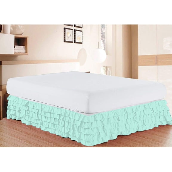 D.N.G. BEDDINGS 1 Piece Multi Ruffle Bed Skirt, 18 Inch Deep Pocket, 800 Thread Cotton 100% Egyptian Cotton, Queen Size (60" x 80") Inch, Solid Aqua Blue