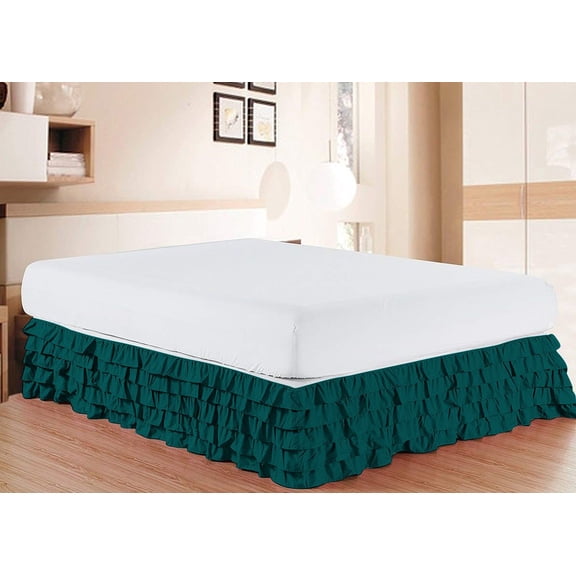 D.N.G. BEDDINGS 1 Piece Multi Ruffle Bed Skirt, 21 Inch Deep Pocket, 800 Thread Cotton 100% Egyptian Cotton, Queen Size (60" x 80") Inch, Solid Teal