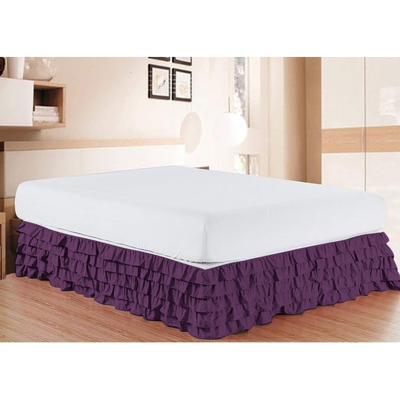 D.N.G. BEDDINGS 1 Piece Multi Ruffle Bed Skirt, 26 Inch Deep Pocket, 800 Thread Cotton 100% Egyptian Cotton, Twin Size (39" x 75") Inch, Solid Plum