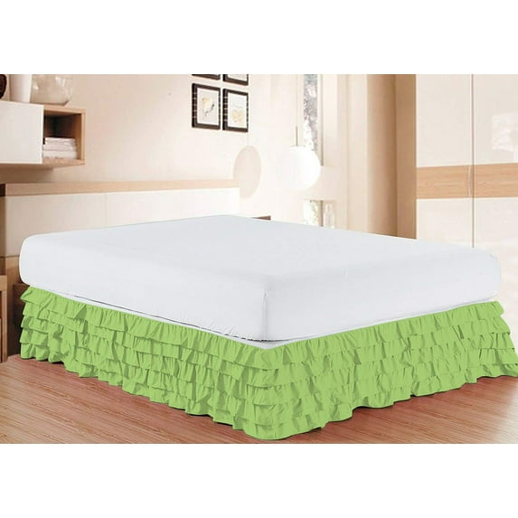 D.N.G. BEDDINGS 1 Piece Multi Ruffle Bed Skirt, 6 Inch Deep Pocket, 800 Thread Cotton 100% Egyptian Cotton, Full Size (54" x 75") Inch, Solid Sage