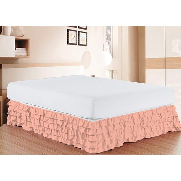 D.N.G. BEDDINGS 1 Piece Multi Ruffle Bed Skirt, 8 Inch Deep Pocket, 800 Thread Cotton 100% Egyptian Cotton, Twin XL Size (39" x 80") Inch, Solid Peach