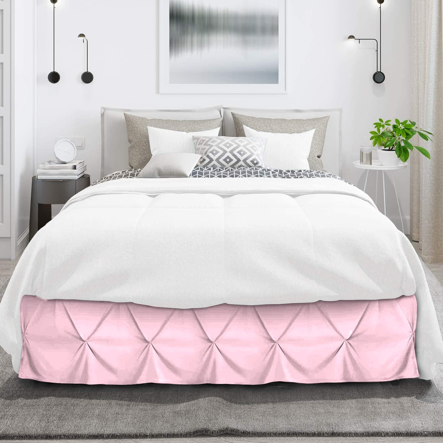 D.N.G. BEDDINGS 1 Piece Pinch Pleated Bed Skirt, 10 Inch Deep Pocket, 800 Thread Cotton 100% Egyptian Cotton, Full Size (54" x 75") Inch, Solid Light Pink