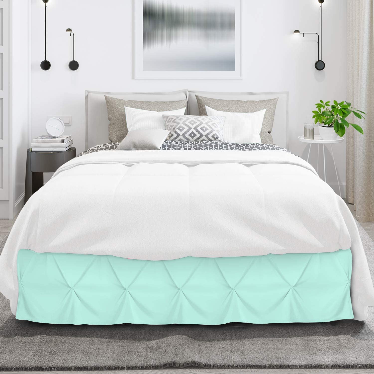 D.N.G. BEDDINGS 1 Piece Pinch Pleated Bed Skirt, 10 Inch Deep Pocket, 800 Thread Cotton 100% Egyptian Cotton, Olympic Queen Size (66" x 80") Inch, Solid Aqua Blue