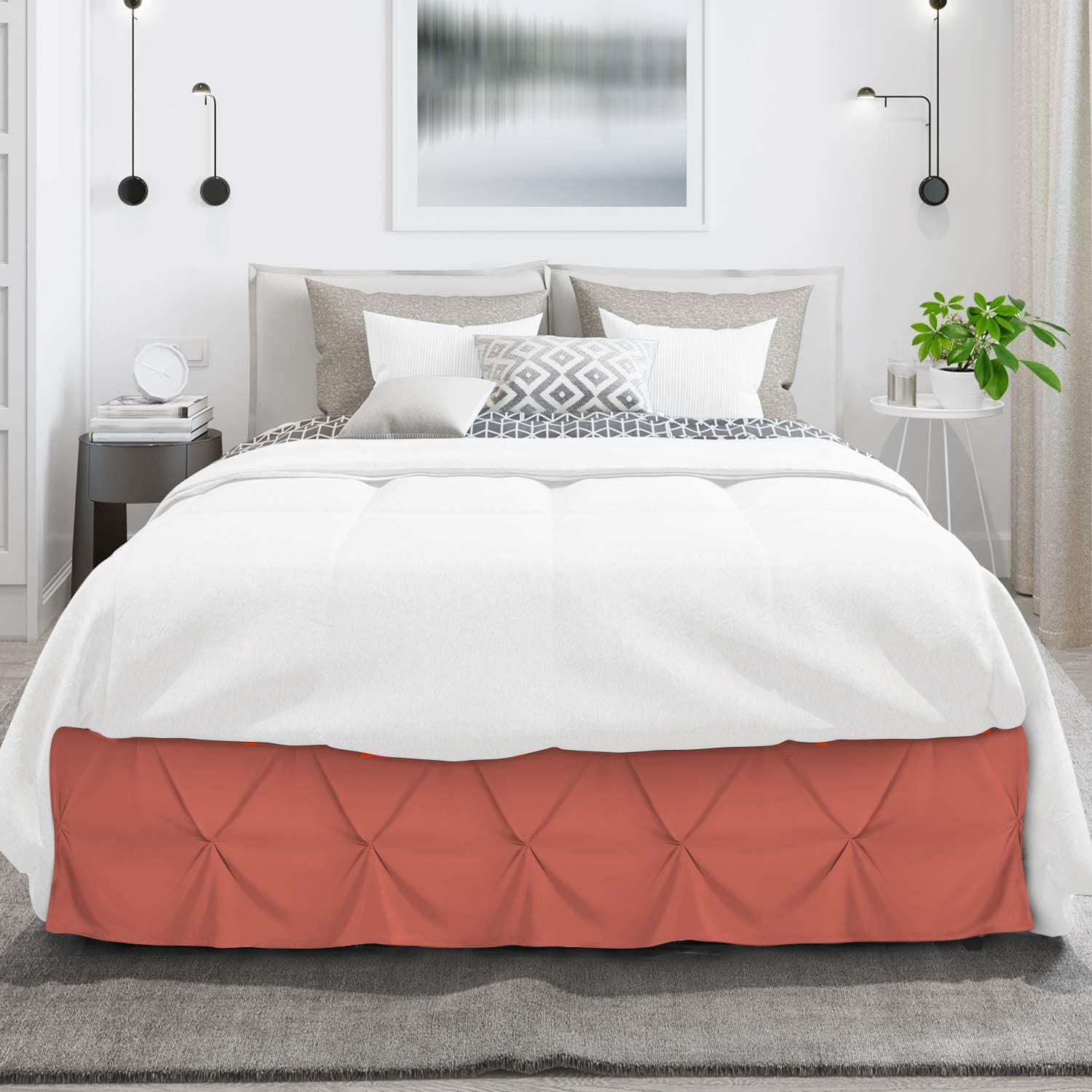 D.N.G. BEDDINGS 1 Piece Pinch Pleated Bed Skirt, 10 Inch Deep Pocket, 800 Thread Cotton 100% Egyptian Cotton, Twin XL Size (39" x 80") Inch, Solid Brick Red