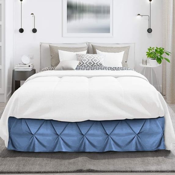 D.N.G. BEDDINGS 1 Piece Pinch Pleated Bed Skirt, 12 Inch Deep Pocket, 800 Thread Cotton 100% Egyptian Cotton, Full Size (54" x 75") Inch, Solid Medium Blue