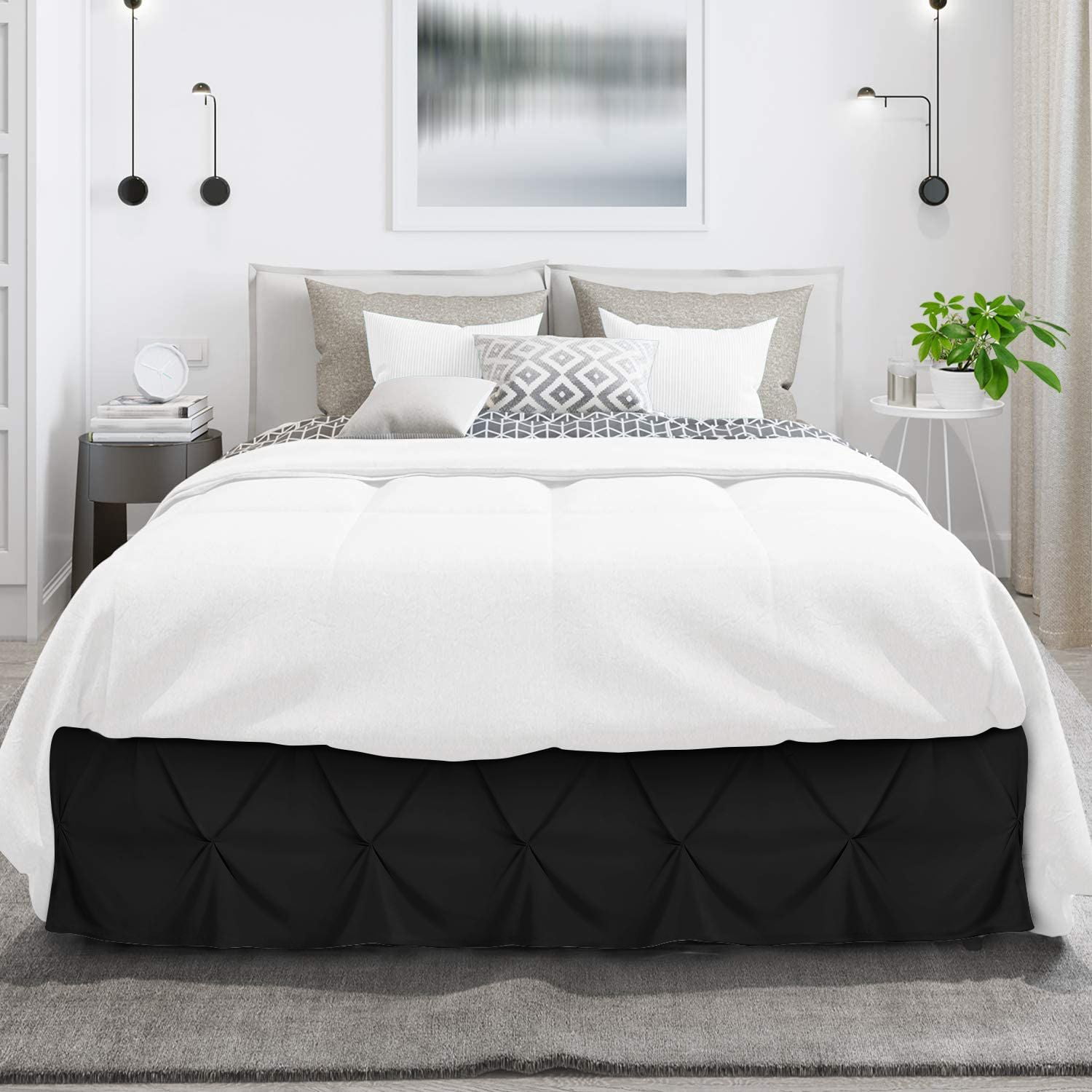 D.N.G. BEDDINGS 1 Piece Pinch Pleated Bed Skirt, 12 Inch Deep Pocket, 800 Thread Cotton 100% Egyptian Cotton, King Size (76" x 80") Inch, Solid Black