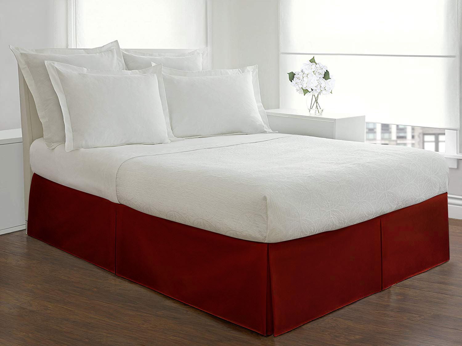 D.N.G. BEDDINGS 1 Piece Split Corner Tailored Bed Skirt, 10 Inch Deep Pocket, 800 Thread Cotton 100% Egyptian Cotton, Queen Size (60" x 80") Inch, Solid Burgundy