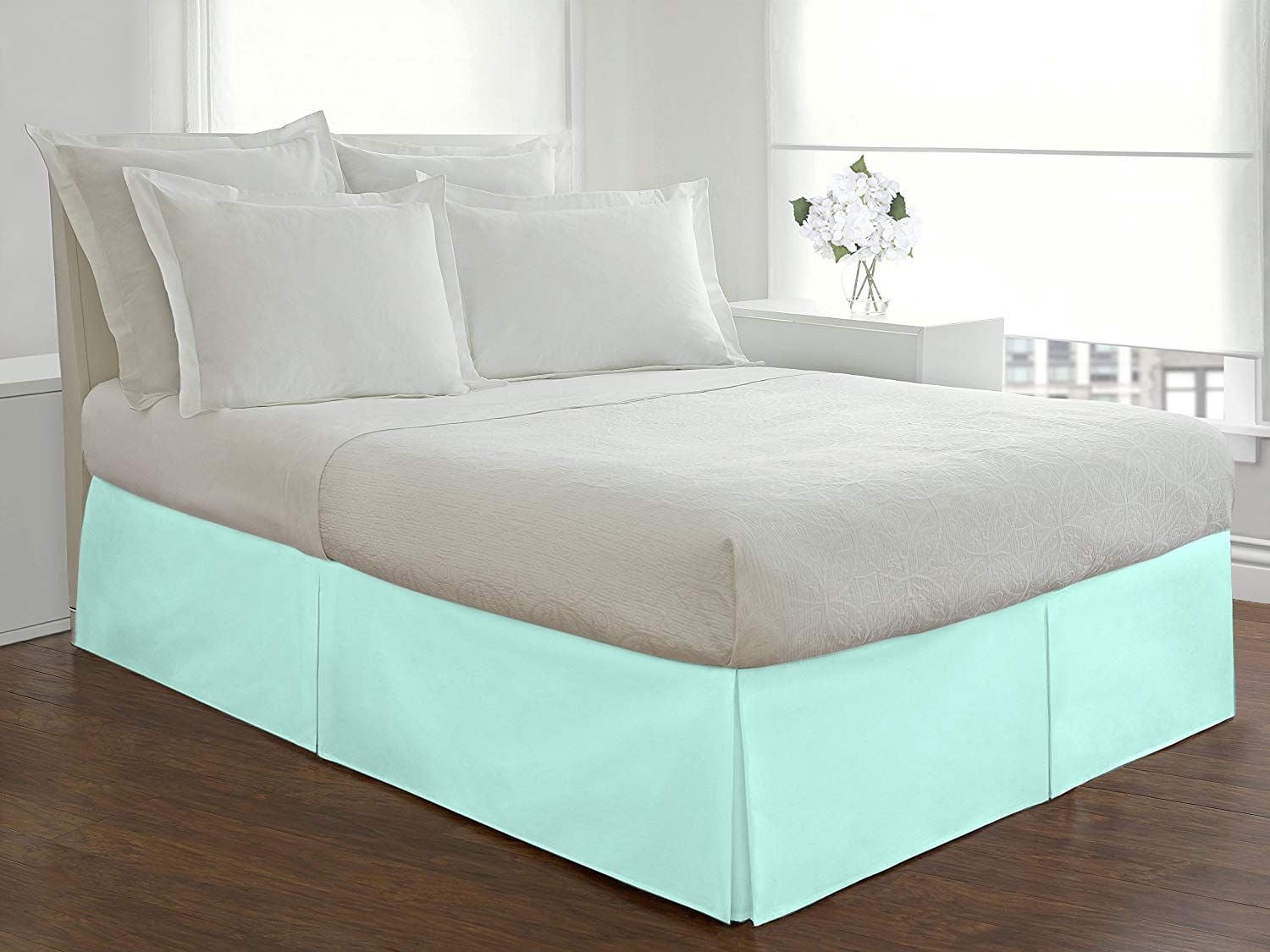 D.N.G. BEDDINGS 1 Piece Split Corner Tailored Bed Skirt, 10 Inch Deep Pocket, 800 Thread Cotton 100% Egyptian Cotton, Twin XL Size (39" x 80") Inch, Solid Aqua Blue