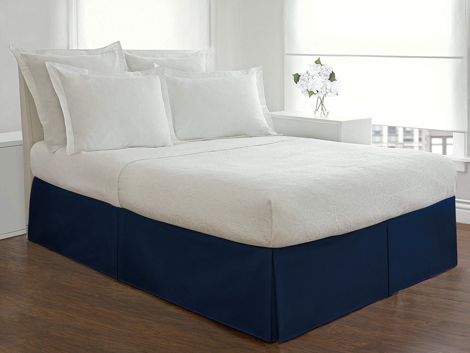 D.N.G. BEDDINGS 1 Piece Split Corner Tailored Bed Skirt, 10 Inch Deep Pocket, 800 Thread Cotton 100% Egyptian Cotton, Twin XL Size (39" x 80") Inch, Solid Navy Blue