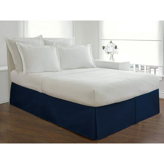 D.N.G. BEDDINGS 1 Piece Split Corner Tailored Bed Skirt, 10 Inch Deep Pocket, 800 Thread Cotton 100% Egyptian Cotton, Twin XL Size (39" x 80") Inch, Solid Navy Blue