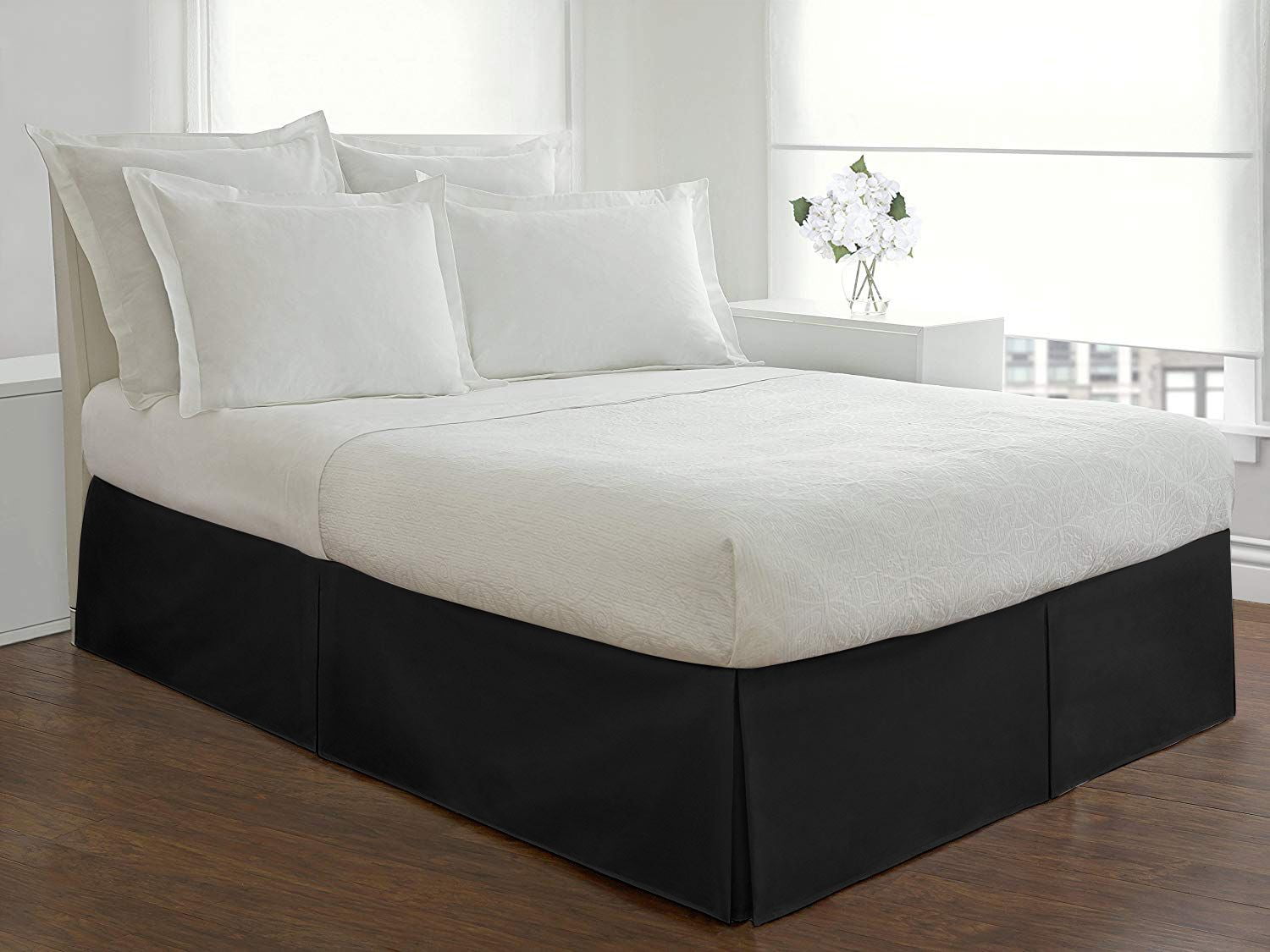 D.N.G. BEDDINGS 1 Piece Split Corner Tailored Bed Skirt, 12 Inch Deep Pocket, 800 Thread Cotton 100% Egyptian Cotton, California King Size (72" x 84") Inch, Solid Black