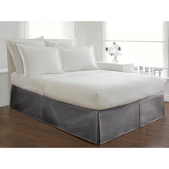 D.N.G. BEDDINGS 1 Piece Split Corner Tailored Bed Skirt, 12 Inch Deep Pocket, 800 Thread Cotton 100% Egyptian Cotton, Olympic Queen Size (66" x 80") Inch, Solid Dark Grey