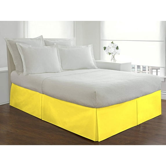D.N.G. BEDDINGS 1 Piece Split Corner Tailored Bed Skirt, 12 Inch Deep Pocket, 800 Thread Cotton 100% Egyptian Cotton, Queen Size (60" x 80") Inch, Solid Yellow