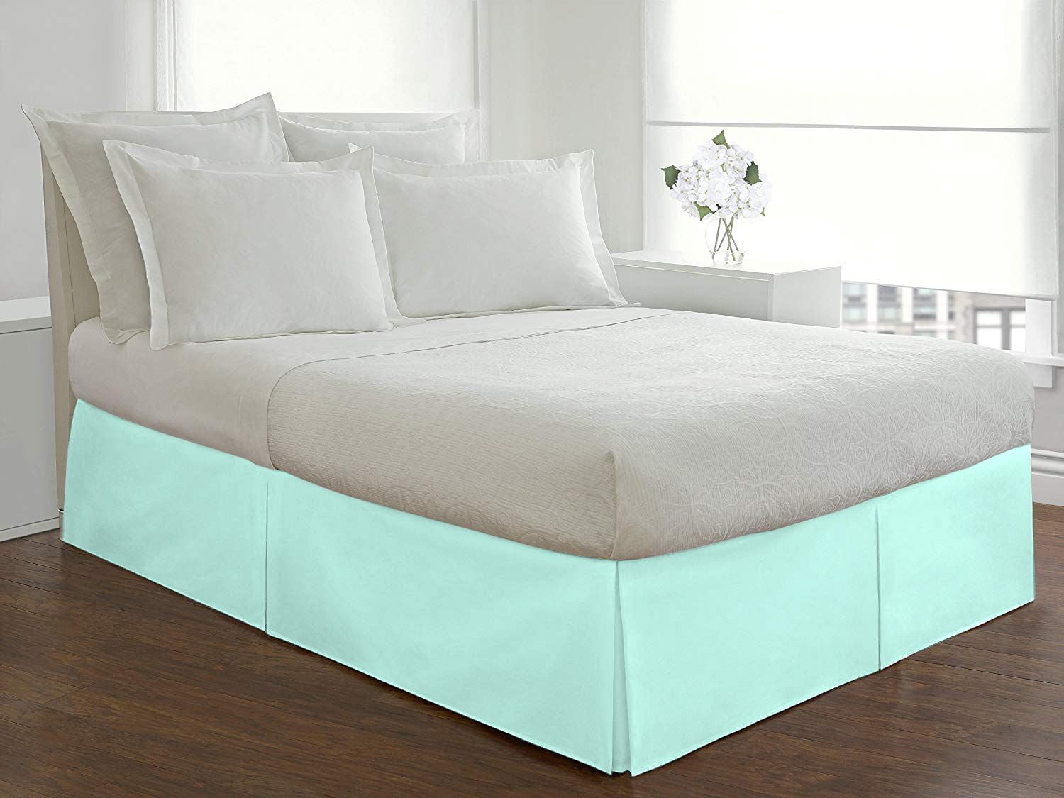 D.N.G. BEDDINGS 1 Piece Split Corner Tailored Bed Skirt, 21 Inch Deep Pocket, 800 Thread Cotton 100% Egyptian Cotton, Queen Size (60" x 80") Inch, Solid Aqua Blue