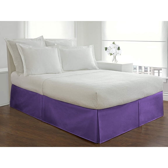 D.N.G. BEDDINGS 1 Piece Split Corner Tailored Bed Skirt, 21 Inch Deep Pocket, 800 Thread Cotton 100% Egyptian Cotton, Queen Size (60" x 80") Inch, Solid Purple