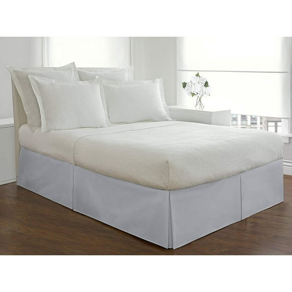 D.N.G. BEDDINGS 1 Piece Split Corner Tailored Bed Skirt, 24 Inch Deep Pocket, 800 Thread Cotton 100% Egyptian Cotton, Full Size (54" x 75") Inch, Solid Silver