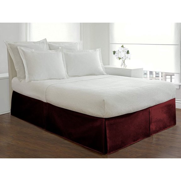 D.N.G. BEDDINGS 1 Piece Split Corner Tailored Bed Skirt, 8 Inch Deep Pocket, 800 Thread Cotton 100% Egyptian Cotton, Olympic Queen Size (66" x 80") Inch, Solid Wine