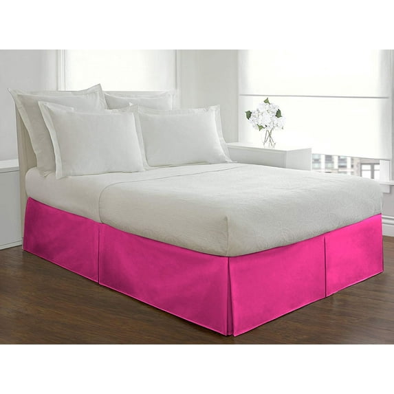 D.N.G. BEDDINGS 1 Piece Split Corner Tailored Bed Skirt, 8 Inch Deep Pocket, 800 Thread Cotton 100% Egyptian Cotton, Queen Size (60" x 80") Inch, Solid Hot Pink