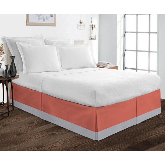 D.N.G. BEDDINGS 1 Piece Split Corner Two Tone Tailored Bed Skirt, California King Size 12 Inch Deep Pocket, 800 Thread Count, 100% Egyptian Cotton, Solid Brick Red/Silver Color.