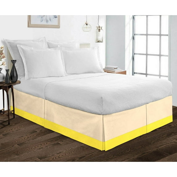 D.N.G. BEDDINGS 1 Piece Split Corner Two Tone Tailored Bed Skirt, California King Size 12 Inch Deep Pocket, 800 Thread Count, 100% Egyptian Cotton, Solid Ivory/Yellow Color.