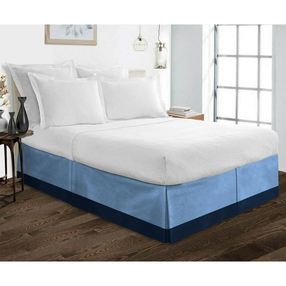 D.N.G. BEDDINGS 1 Piece Split Corner Two Tone Tailored Bed Skirt, California King Size 12 Inch Deep Pocket, 800 Thread Count, 100% Egyptian Cotton, Solid Medium Blue/Navy Color.