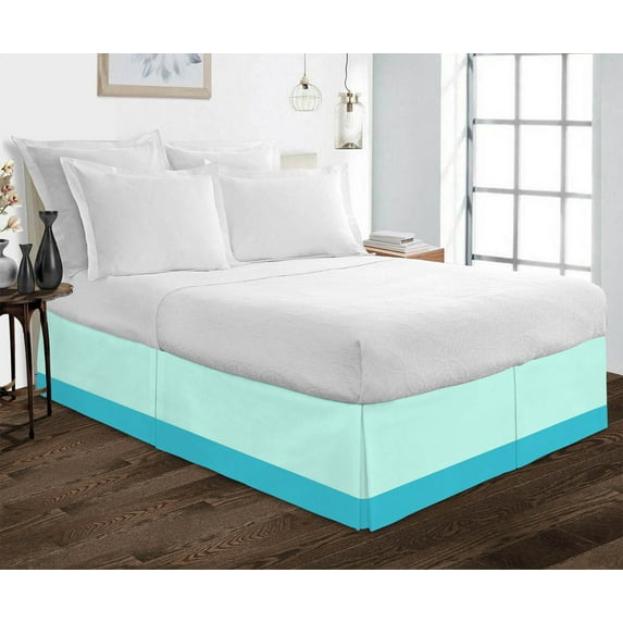 D.N.G. BEDDINGS 1 Piece Split Corner Two Tone Tailored Bed Skirt, Full Size 10 Inch Deep Pocket, 800 Thread Count, 100% Egyptian Cotton, Solid Aqua Blue/Turquoise Blue Color.