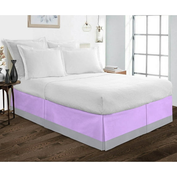 D.N.G. BEDDINGS 1 Piece Split Corner Two Tone Tailored Bed Skirt, Full Size 12 Inch Deep Pocket, 800 Thread Count, 100% Egyptian Cotton, Solid Lilac/Silver Color.