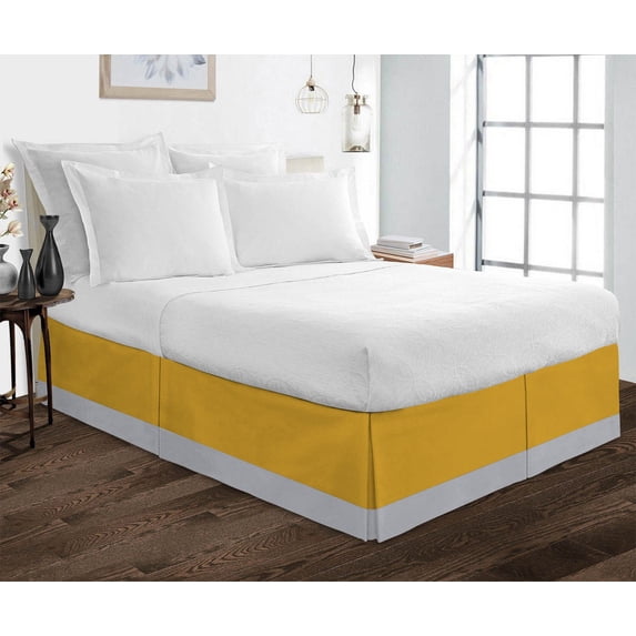 D.N.G. BEDDINGS 1 Piece Split Corner Two Tone Tailored Bed Skirt, King Size 10 Inch Deep Pocket, 800 Thread Count, 100% Egyptian Cotton, Solid Gold/Silver Color.