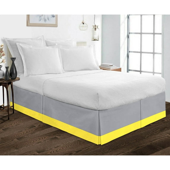 D.N.G. BEDDINGS 1 Piece Split Corner Two Tone Tailored Bed Skirt, King Size 24 Inch Deep Pocket, 800 Thread Count, 100% Egyptian Cotton, Solid Silver/Yellow Color.