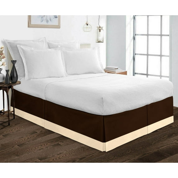 D.N.G. BEDDINGS 1 Piece Split Corner Two Tone Tailored Bed Skirt, King Size 6 Inch Deep Pocket, 800 Thread Count, 100% Egyptian Cotton, Solid Chololate/Ivory Color.