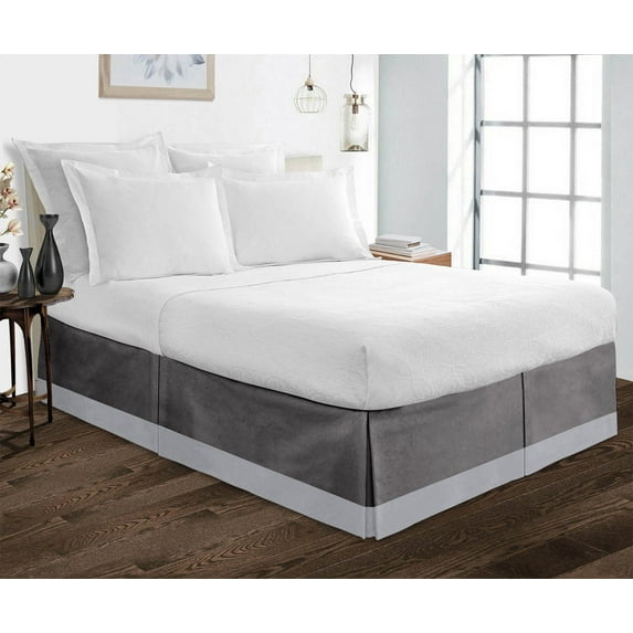 D.N.G. BEDDINGS 1 Piece Split Corner Two Tone Tailored Bed Skirt, King Size 6 Inch Deep Pocket, 800 Thread Count, 100% Egyptian Cotton, Solid Dark Grey/Silver Color.